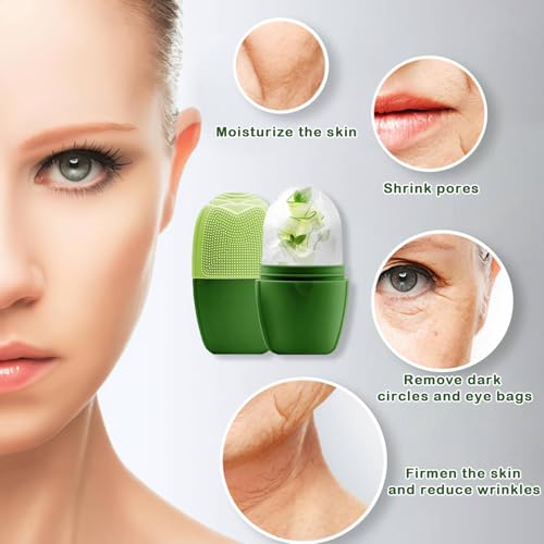XHJRI Ice Face Roller Massager,Ice Cube Roller for Face, Eyes and Neck Naturally Conditioning and Skin Care,De-Puff Eye Bags,Reduce Migraine Pain,Reusable Massage Silicone Ice Mold (New Green) - color: New Green