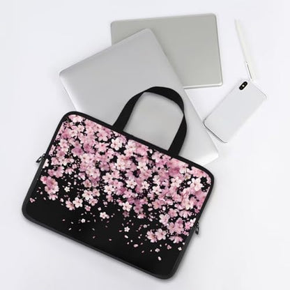 Mumeson Pink Cherry Blossom Laptop Bag 10-17Inch Laptop Sleeve Case for Most Laptops with Handle Briefcase Carrying Computer Bag with Large Capacity Pocket - color: Pink Cherry Blossom, size: 15 Inch