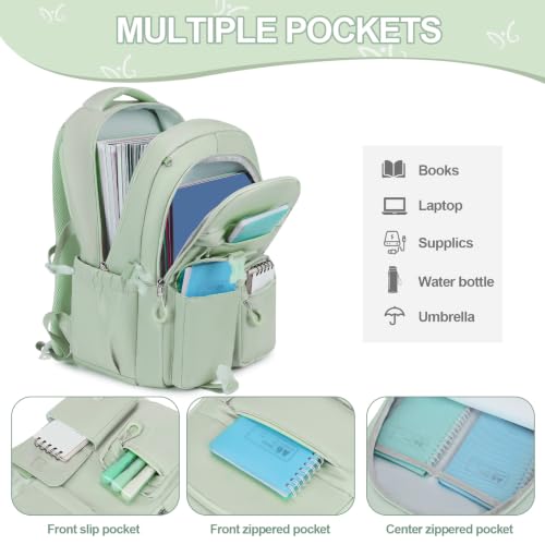 DIGOBAY 3PCS Girls Backpack for School, Kids Backpack for Girls with Lunch Bag Pencil Case, Kids Bookbag Teen Girl Backpacks for Elementary Middle High College School (Gray-green) - color: Gray-green