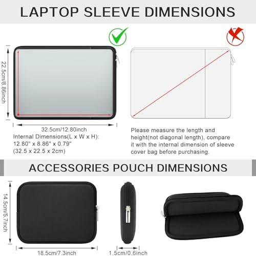 RAINYEAR 13 Inch Laptop Sleeve Compatible with 13.3" MacBook Air/Pro M1 M2 M3 M4 M5 A3449 A3240 A3113 A2681 A2338 Case Cover Bag with Front Pocket Accessories Pouch (Black) - color: Black, size: 13"