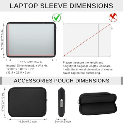 RAINYEAR 13 Inch Laptop Sleeve Compatible with 13.3" MacBook Air/Pro M1 M2 M3 M4 M5 A3449 A3240 A3113 A2681 A2338 Case Cover Bag with Front Pocket Accessories Pouch (Black) - color: Black, size: 13"
