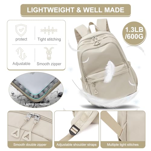 Casual Laptop Backpack for Women Men College Bookbag Waterproof Lightweight School Bag 15.6inch Laptop Daypack Large Capacity School Backpack for Teens Boys Girls (khaki) - color: Khaki