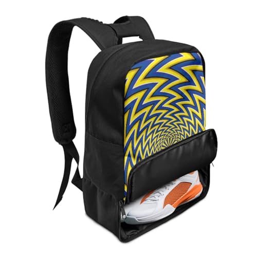 18.5in Basketball Backpack Basketball Bag with Shoe Compartment & Ball Holder, Waterproof Bag for Soccer Volleyball - color: Vertigo 3d Yellow Stripe Print