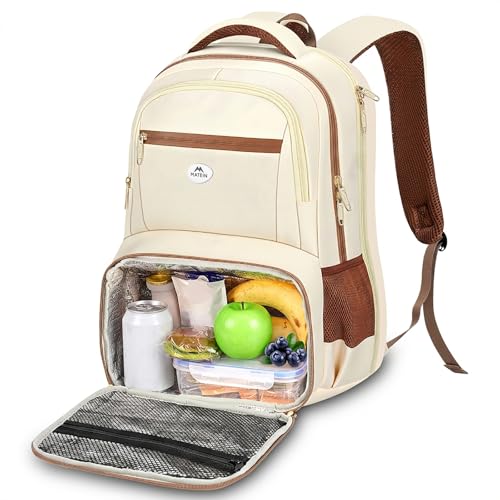 MATEIN Backpack Lunch Bag for Women, Sturdy Teacher Nurse Insulated Cooler Backpack for Work College Commute Travel, Stylish Cute 17 Inch Laptop School Bag with Lunch Compartment, Beige-Brown - color: Beige-brown, size: 17 Inch