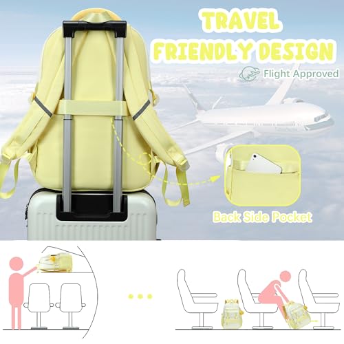 School Backpack for Girls, Laptop Backpack 15.6 Inch Kids Elementary Middle High School Bag Anti Theft Cute College Bookbags for Teens Girls Women Students Casual Travel Daypack,Yellow Beige - color: Yellow