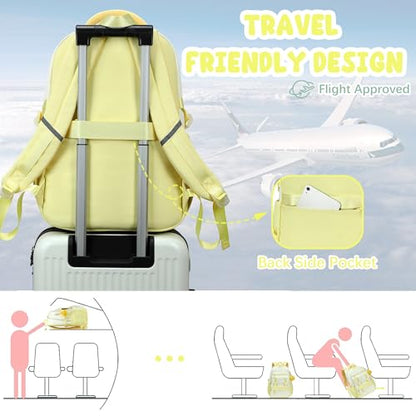 School Backpack for Girls, Laptop Backpack 15.6 Inch Kids Elementary Middle High School Bag Anti Theft Cute College Bookbags for Teens Girls Women Students Casual Travel Daypack,Yellow Beige - color: Yellow