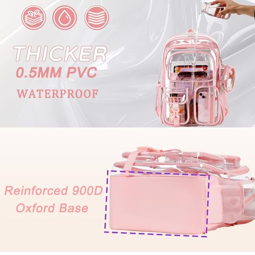 Clear Backpack for School,18 Inch Extra Large Heavy Duty Bookbag for Girls and Boys,Durable See Through PVC Transparent School Backpack for Travel(Pink) - color: Pink