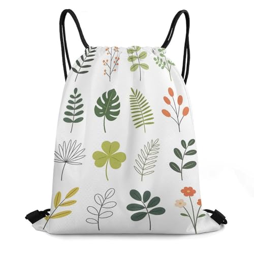 Honeycomb Drawstring Backpack Lightweight & Durable Bag Fresh Plant Elements in Solid And Line Style - color: Style-19
