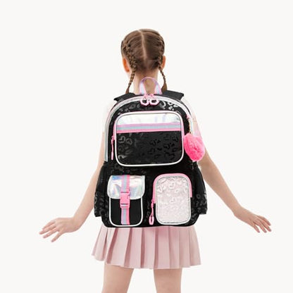 Meetbelify Aesthetic Backpack for Girls with Lunch Box - Elementary to Teen, Cute Bookbag for Kids 8-10 - color: 3pcs Black Love