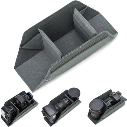 Camera Bag Insert, Soft Lined Foldable Protective Cube with 3 Adjustable Compartments, Flexible Partition Design for Mirrorless Lens Photography Gear Storage
