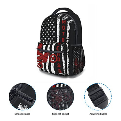 American Flag Motorcycle Backpack Dirt Bike School Bookbag College Shoulder Bag Travel Hiking Camping Daypack for Women Girls Men Boys - color: Motorcycle