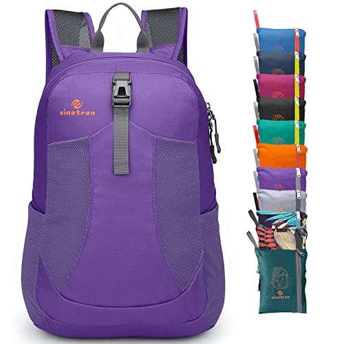 sinotron 22L Lightweight Packable Hiking Backpack, Small Hiking Backpack Day Pack for Women Men Travel Camping Vacation - color: Purple