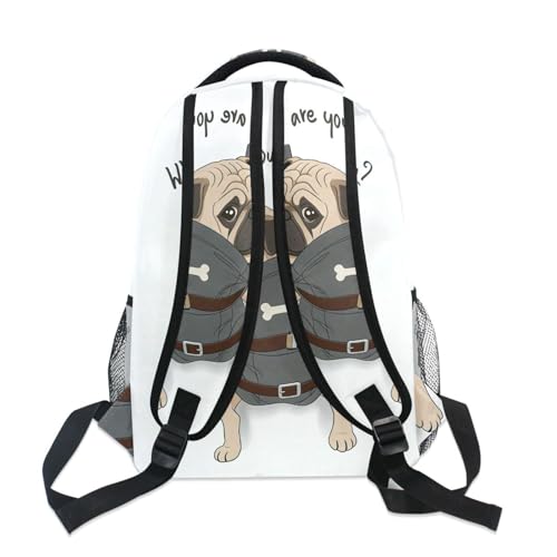 ALAZA Pug Dog Print Puppy Funny Quote Large Backpack for Kids Boys Girls Student Personalized Laptop iPad Tablet Travel School Bag with Multiple Pockets - color: Pug