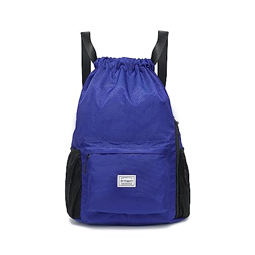 FUXINGYAO Drawstring Backpack Sports Gym Bag with Shoes Compartment, String Backpack Cinch for Women Men (Blue) - color: Blue