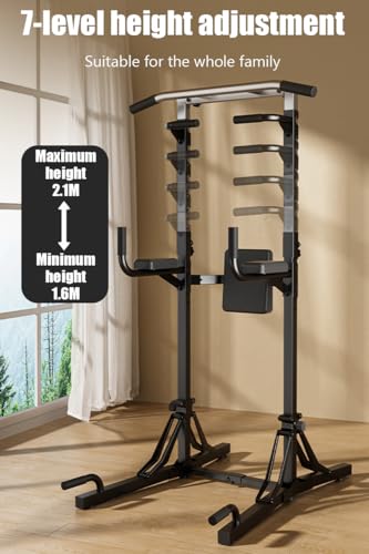 Foldable Power Tower Pull Up Bar And Dip Station, Multi-Function Strength Training Fitness Workout Station,Adjustable Height Dip Stand for Home Gym,600KG Load Capacity - color: Silver