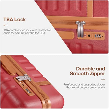 UKEIN Luggage Sets 3 Piece, PC Hardside Large Luggage 24 Inch With Spinner Wheels with TSA Lock, Carry On Suitcase Set With Travel Backpack for Men (Red, 3 piece set (24inch)) - color: Red, size: 3 piece set (24inch)