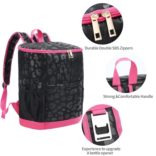 Leopard Camping Cooler Backpack Ice Chest Lunch Backpack 24 Cans Insulated Leak Proof Soft Beach Cooler Bag for Men Women Camping Hiking Picnic Travel Summer
