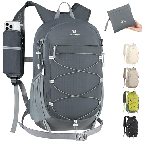 BECOJADDE Hiking Backpack 20L Small Backpack Packable Day pack Water Resistant Lightweight Travel Backpack for Women Men with Shoulder Strap Pockets for Hiking Camping Outdoor, Grey - color: Grey, size: 20L