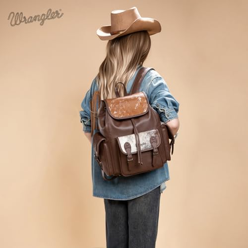 Montana West Wrangler Backpack Purse for Women Hair-on Cowhide Backpacks Western Travel Bags - color: Cowhide Coffee