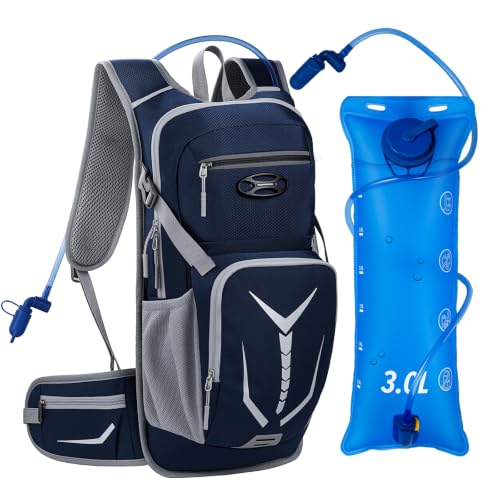 Insulated Hydration Backpack with 3L Water Bladder - 18L Leak-Proof Hiking Daypack, Lightweight Water Backpack for Men & Women, Gear for Trail Running, Cycling, Rave Festivals & Outdoor Sports - color: Blue