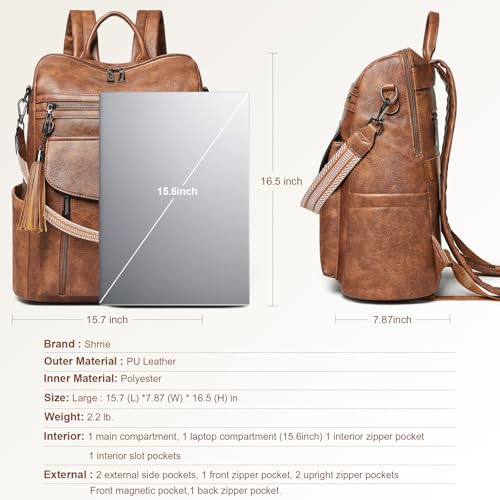 Shrrie Laptop Backpack for Women 15.6 inch,Travel Leather Backpack Purse Nurse Teacher Carry on Backpack Computer Bag,Professional Water-Resistant College Business Work Casual Daypack,Two-toned Brown - color: Two-toned Brown