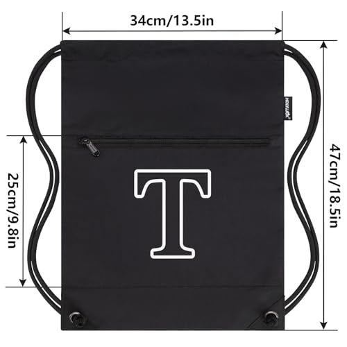 HOLYLUCK Drawstring Bags Initial Backpack Sackpack Cinch Bags for Sports, Gym, Travel, Beach(Black-T) - color: Black-t