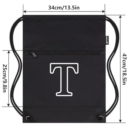 HOLYLUCK Drawstring Bags Initial Backpack Sackpack Cinch Bags for Sports, Gym, Travel, Beach(Black-T) - color: Black-t