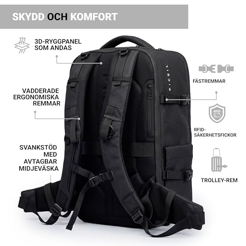PICSIL Horizon Travel Backpack – Expandable 26L-33L Carry-On with Waterproof Laptop Compartment for 15 & 15.6'', Shoe Storage, and Personal Item Bag - Moonless - color: Moonless