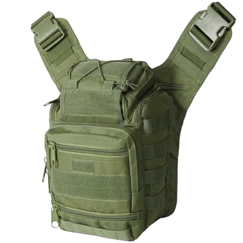 Tactical Sling Backpack for Men，Military Sport Bag Pack Sling Shoulder Backpack Tactical Crossbody Bag EDC Molle Assault Range Bag Chest Pack for Hiking Camping Outdoor - Green - color: Green