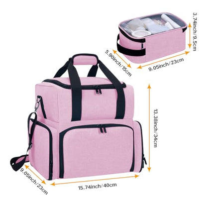 Large Cosmetic Bag with 4 Removable Case and 2 Removable Dividers Double Layer Travel Storage Organizer, Makeup Brushes Storage Section Pink - color: Pink 22