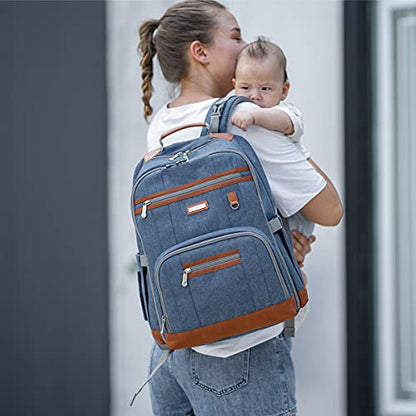 Diaper Bag Backpack, Large Baby Nappy Bags with Portable Changing Pad for Boys and GirlsMultifunction Travel Baby Bag for Moms Dads, Shower Gifts Waterproof and Stylish，Deep Blue - color: Deep Blue