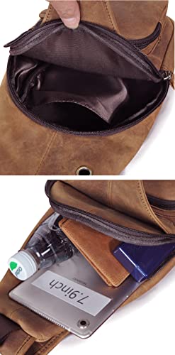 Le'aokuu Men Fashion Casual Tea Designer Travel Hiking Crossbody Chest Sling Bag Rig One Shoulder Strap Bag Men Leather 8015 | Fashion - color: C Brown