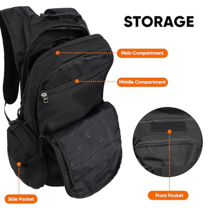 35L Tactical Backpack for Men, MOLLE Military Bug Out Bag, Waterproof Rucksack for Hiking with Hydration Port Black - color: Black