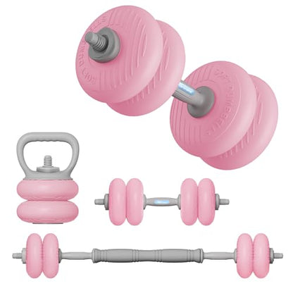 Adjustable Dumbbell Set 13LB/18LB/22LB/35LB, 4-in-1 Soft Shell Weight Set with Connector, Converts to Barbell & Kettlebell, Strength Training Equipment for Home Gym, Ideal for Women & Beginners - color: Pink