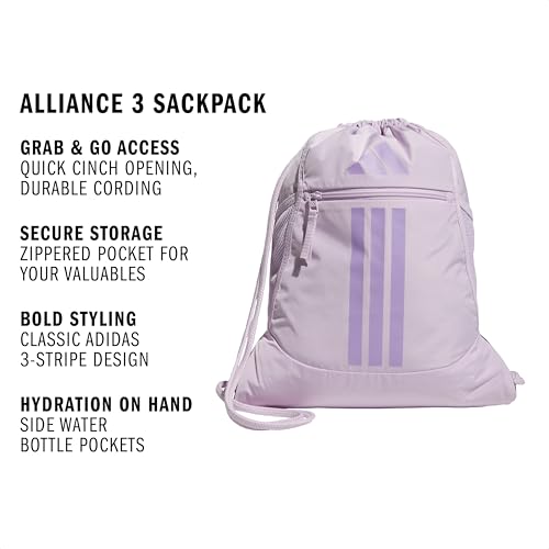 adidas Alliance Sackpack – Drawstring Backpack for Sports, Small Gym Bag, Ice Lavender/Powder Plum Purple/3, OSFA - color: Ice Lavender/Powder Plum Purple/3