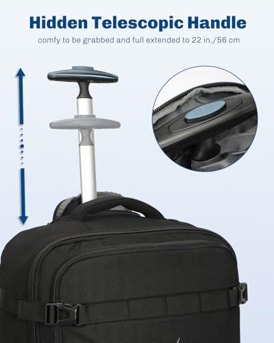 Hynes Eagle Rolling Backpack 42L Backpack with Wheels Airline Approved Carry on Luggage Laptop Travel Suitcase Bag for Women Men Jet Black - color: Jet Black