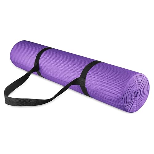 Fitvids All Purpose 1/4-Inch High Density Anti-Tear Exercise Yoga Mat with Carrying Strap, Multiple Colors - color: Purple