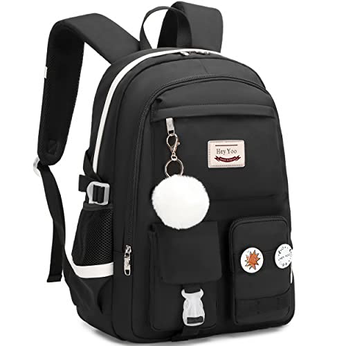Hey Yoo School Backpack for Girls Backpack with Lunch Box Teen Girl Backpack Set Cute School Bag Bookbag for Teen Girls (Black) - color: Black