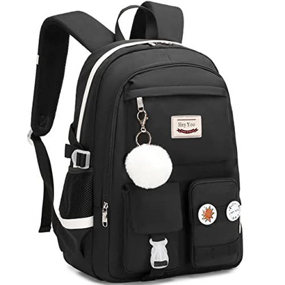 Hey Yoo School Backpack for Girls Backpack with Lunch Box Teen Girl Backpack Set Cute School Bag Bookbag for Teen Girls (Black) - color: Black