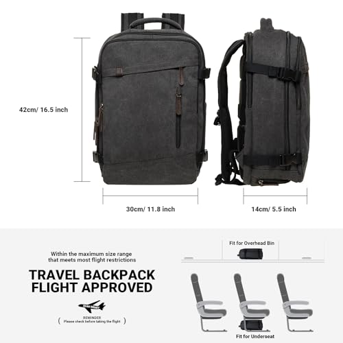 KAUKKO Thick Canvas Travel Backpack, Flight Approved Carry On Backpack with Shoe Pouch and 15.6 inch Laptop Compartment, 40L Luggage Casual Daypack Weekender Bag 10-BLACK - color: 10-black