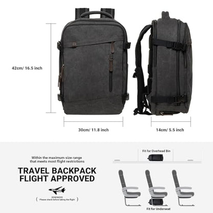 KAUKKO Thick Canvas Travel Backpack, Flight Approved Carry On Backpack with Shoe Pouch and 15.6 inch Laptop Compartment, 40L Luggage Casual Daypack Weekender Bag 10-BLACK - color: 10-black