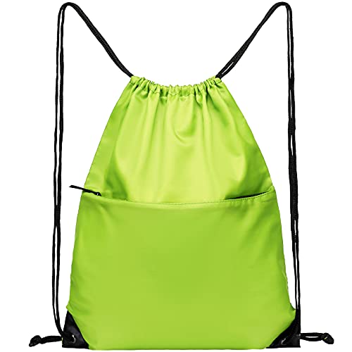 Drawstring Backpack Sports Water Resistant String Bag Sport Gym Sackpack for Women Men Large with Zipper, Apple Green - color: Apple Green