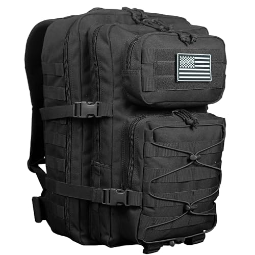 38L Military Tactical Backpack for Men, 900D Waterproof Molle 3 Day Assault Pack, Bug Out Bag with 14" Laptop Compartment for College, Work, Hiking, Hunting & EDC - color: Black, size: 38L