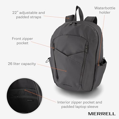 Merrell Eclipse Backpack, Lightweight Pack with Water Bottle Holder & Pockets, Multi-Use - color: Gray Drizzle