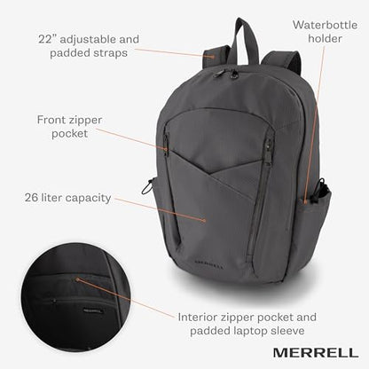 Merrell Eclipse Backpack, Lightweight Pack with Water Bottle Holder & Pockets, Multi-Use - color: Gray Drizzle
