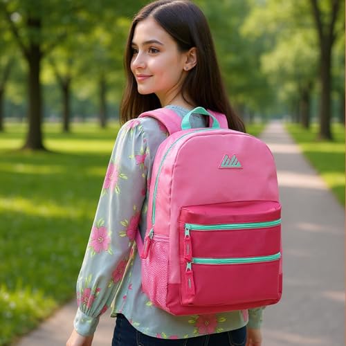 Summit Ridge Colorful Big Backpack for School Kids, Multi Pocket Backpack for Elementary, Middle School Girls, Boys with Padded Straps (Bubblegum/Pink) - color: Bubblegum/Pink