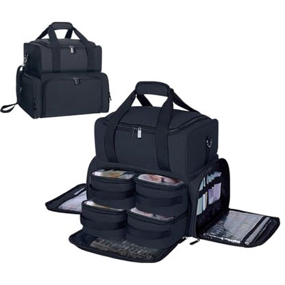 Large Cosmetic Bag with 4 Removable Case and 2 Removable Dividers Double Layer Travel Storage Organizer, Makeup Brushes Storage Section Black - color: Black 22