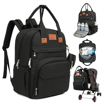 KeaBabies Diaper Bag Backpack - Large Baby Diaper Bag with Changing Pad, Baby Boy, Girl, Travel Backpack for Mom and Dad, Waterproof, Multi Function Durable (Trendy Black) - color: Trendy Black