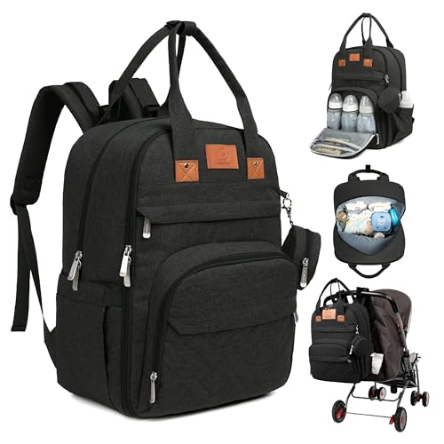 KeaBabies Diaper Bag Backpack - Large Baby Diaper Bag with Changing Pad, Baby Boy, Girl, Travel Backpack for Mom and Dad, Waterproof, Multi Function Durable (Trendy Black) - color: Trendy Black