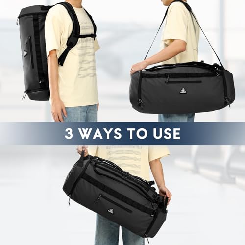 Haimont Foldable Duffel Bag Backpack with Shoe Compartment Water Resistant Large Travel Duffle Bag for Men Women to Hiking Camping Gym Sports, 50L, Upgrade, Black - color: Black